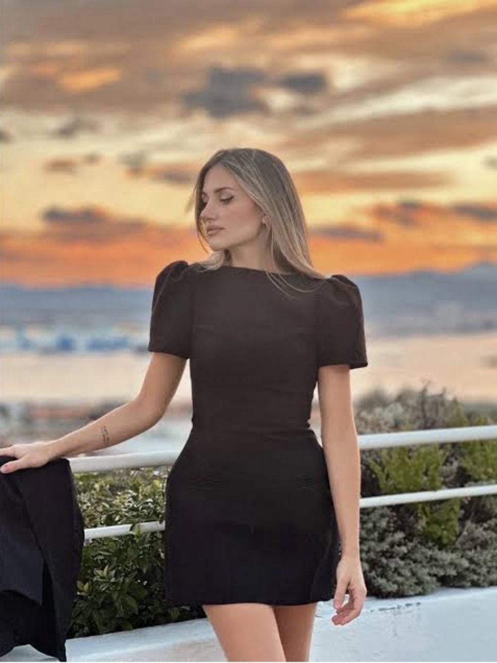 Zara Black Puff-Sleeve Mini Dress
